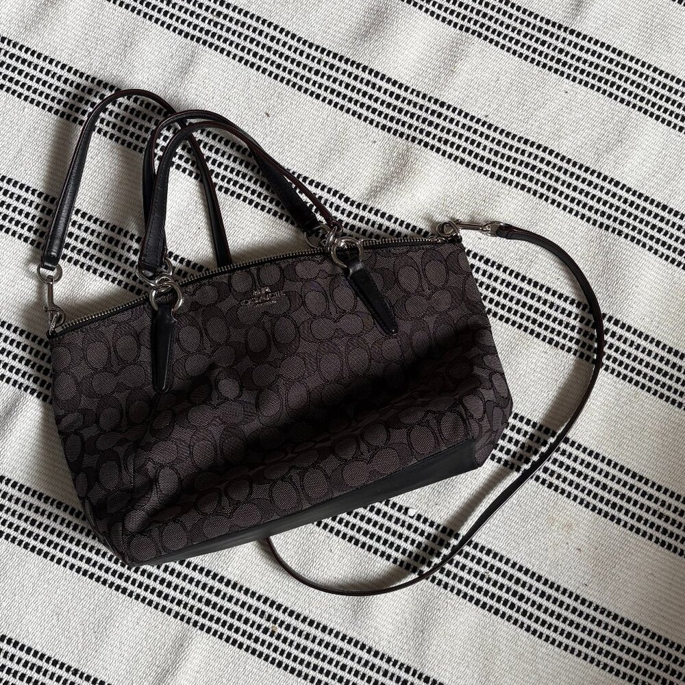 COACH Kelsey Black Monogram Canvas Satchel - Picture 5 of 11